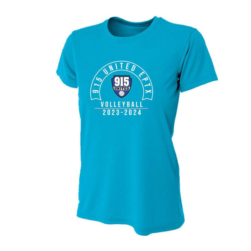 Women's Tight Fit Performance T-Shirt - Electric Blue - Logo Text Drop