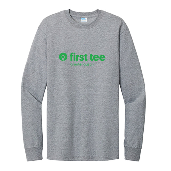 Port & Company Tall Long Sleeve Essential Tee - Athletic Heather - Logo Text Drop