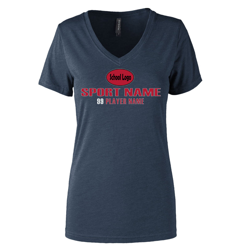 Women's Triblend Deep V T-Shirt - Navy Heather - Logo Sport Name