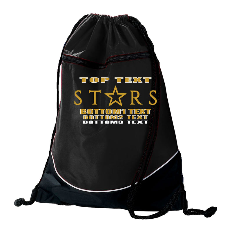 Augusta Tri-Color Drawstring Backpack - Black White - Logo Text Drop