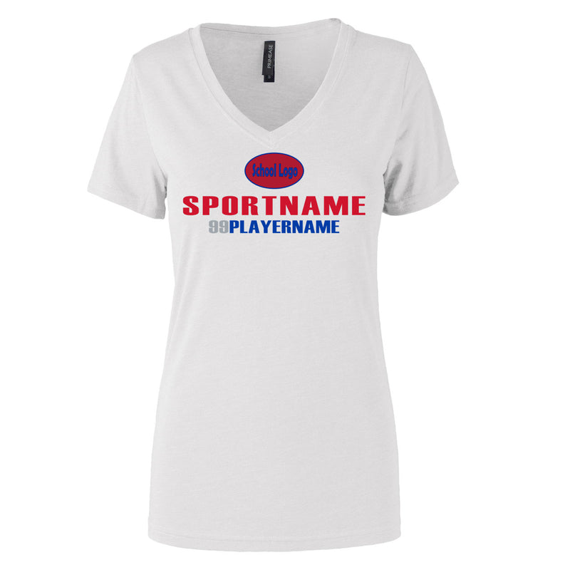 Women's Triblend Deep V T-Shirt - White - Logo Sport Name