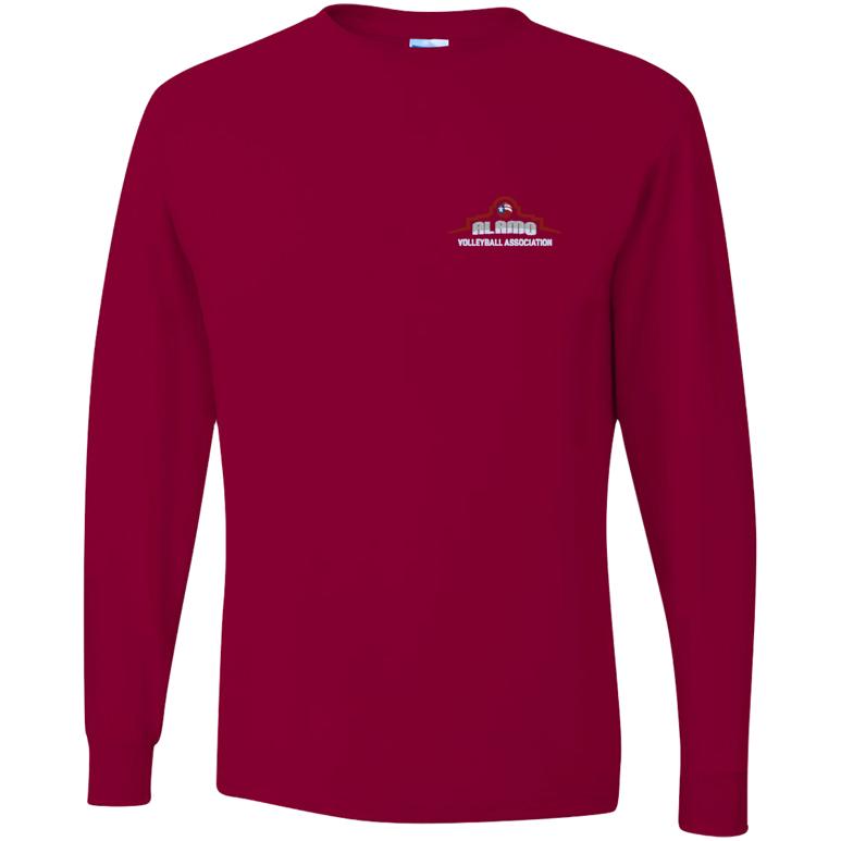 Dri-Power Long Sleeve T-Shirt - Cardinal - Embroidery Text Drop