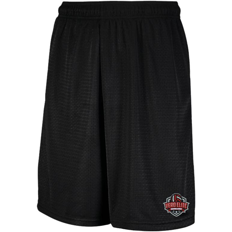 Russell Mesh Shorts with Pockets - Black - Embroidery Text Drop