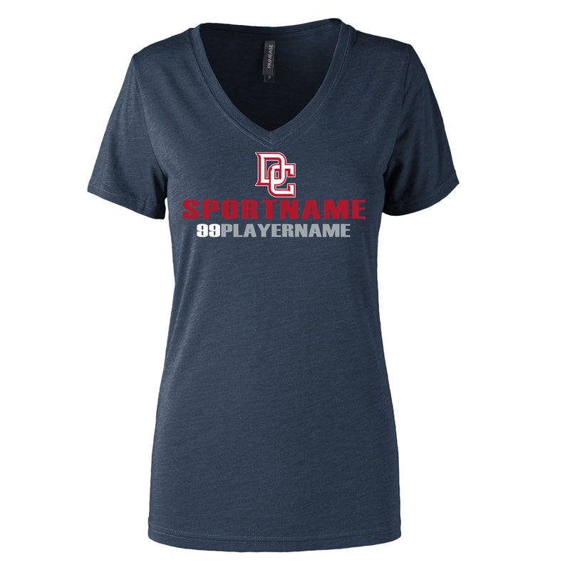 Women's Semi- Fitted Premium V- Neck T-Shirt  - Navy Heather - Logo Sport Name