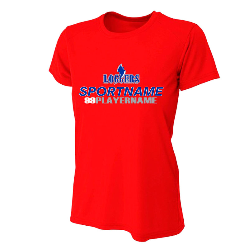 Women's Tight Fit Performance T-Shirt - Scarlet - Logo Sport Name