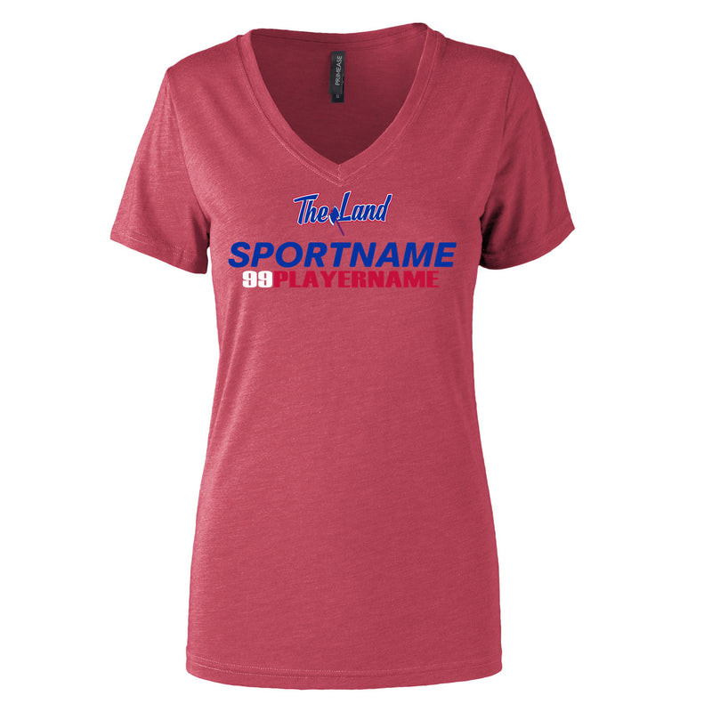 Women's Semi- Fitted Premium V- Neck T-Shirt  - Red Heather - Logo Sport Name
