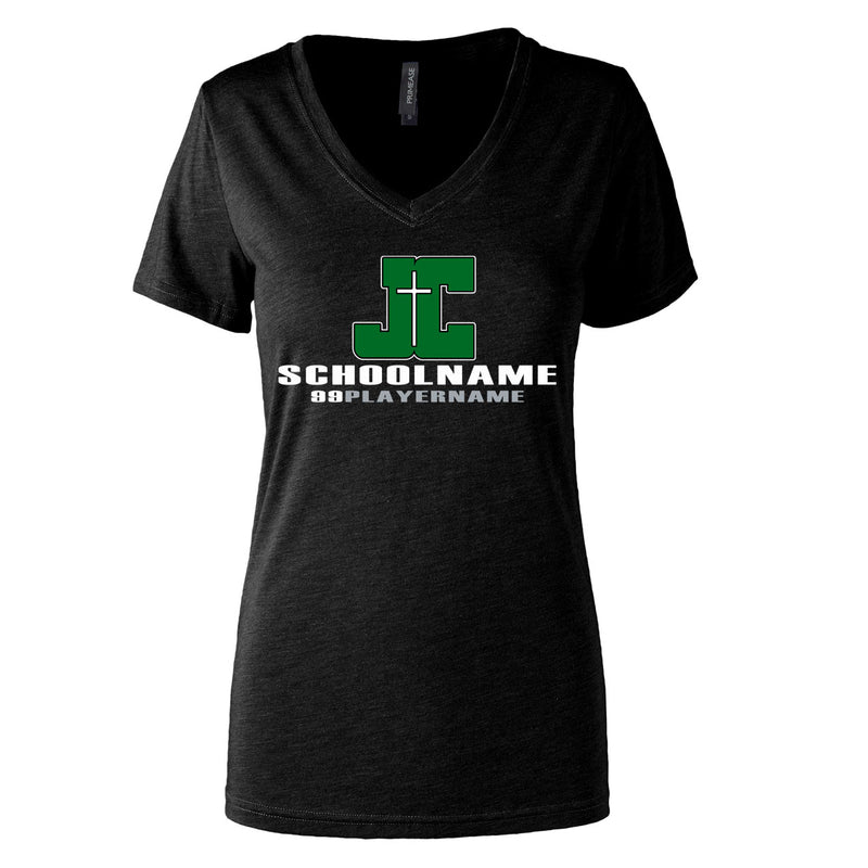 Women's Semi- Fitted Premium V- Neck T-Shirt  - Black - Logo School Player