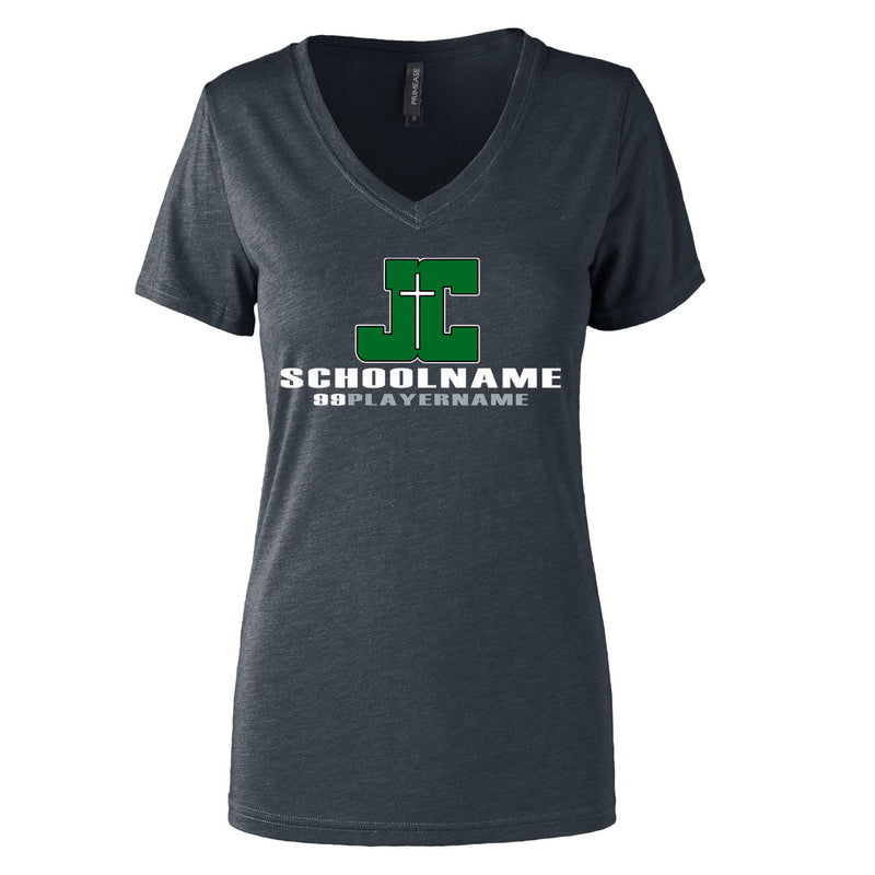 Women's Semi- Fitted Premium V- Neck T-Shirt  - Charcoal Heather - Logo School Player