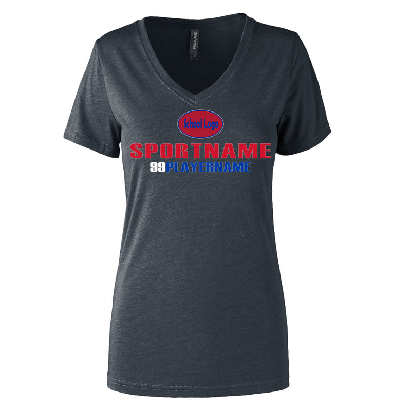 Women's Triblend Deep V T-Shirt - Charcoal Heather - Logo Sport Name