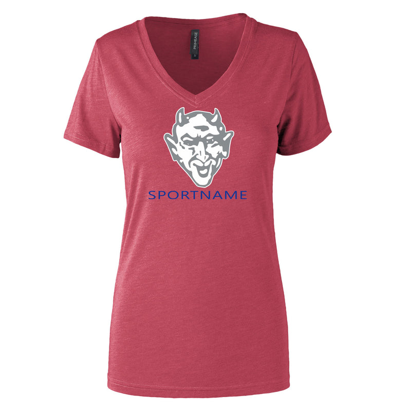 Women's Semi- Fitted Premium V- Neck T-Shirt  - Red Heather - Big Logo