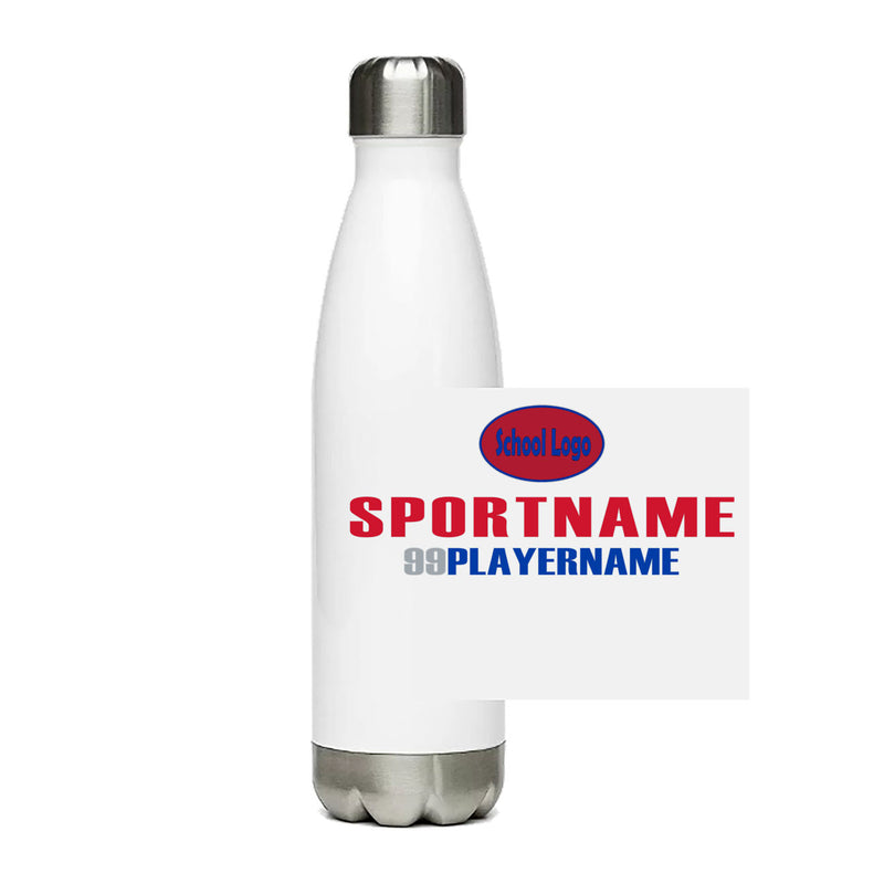 Stainless Steel Water Bottle - White - Cap Name Number