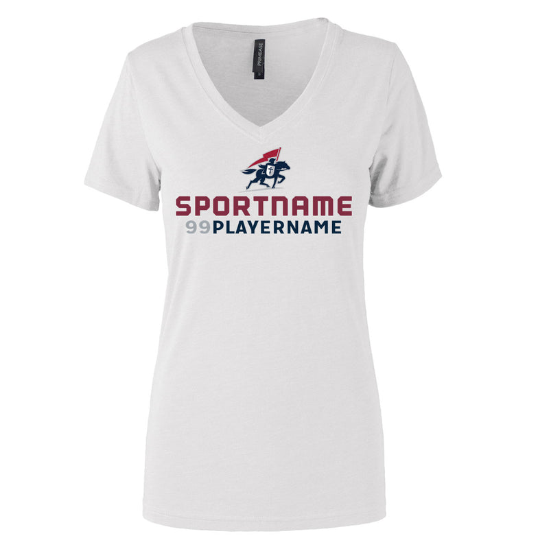 Women's Semi- Fitted Premium V- Neck T-Shirt  - White - Logo Sport Name