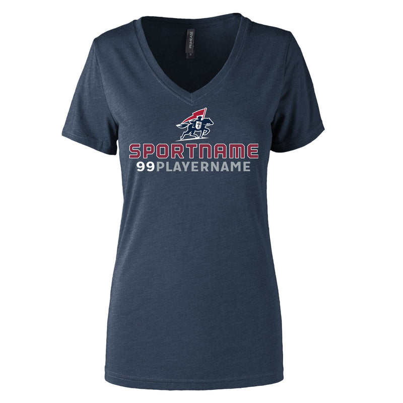 Women's Semi- Fitted Premium V- Neck T-Shirt  - Navy Heather - Logo Sport Name
