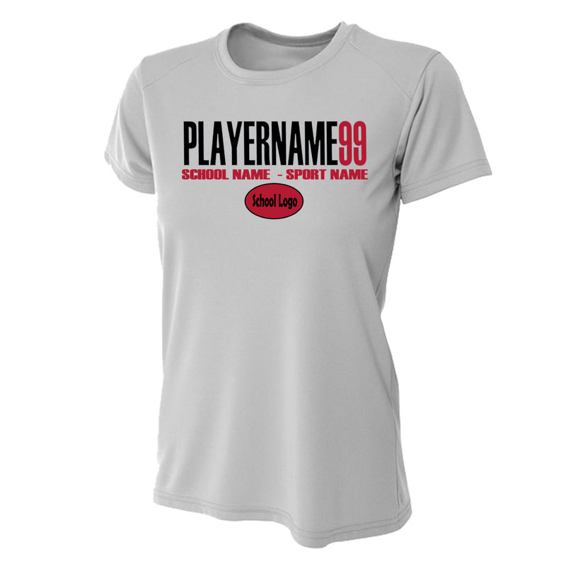 Women's Tight Fit Performance T-Shirt - Silver - Cap Name Number